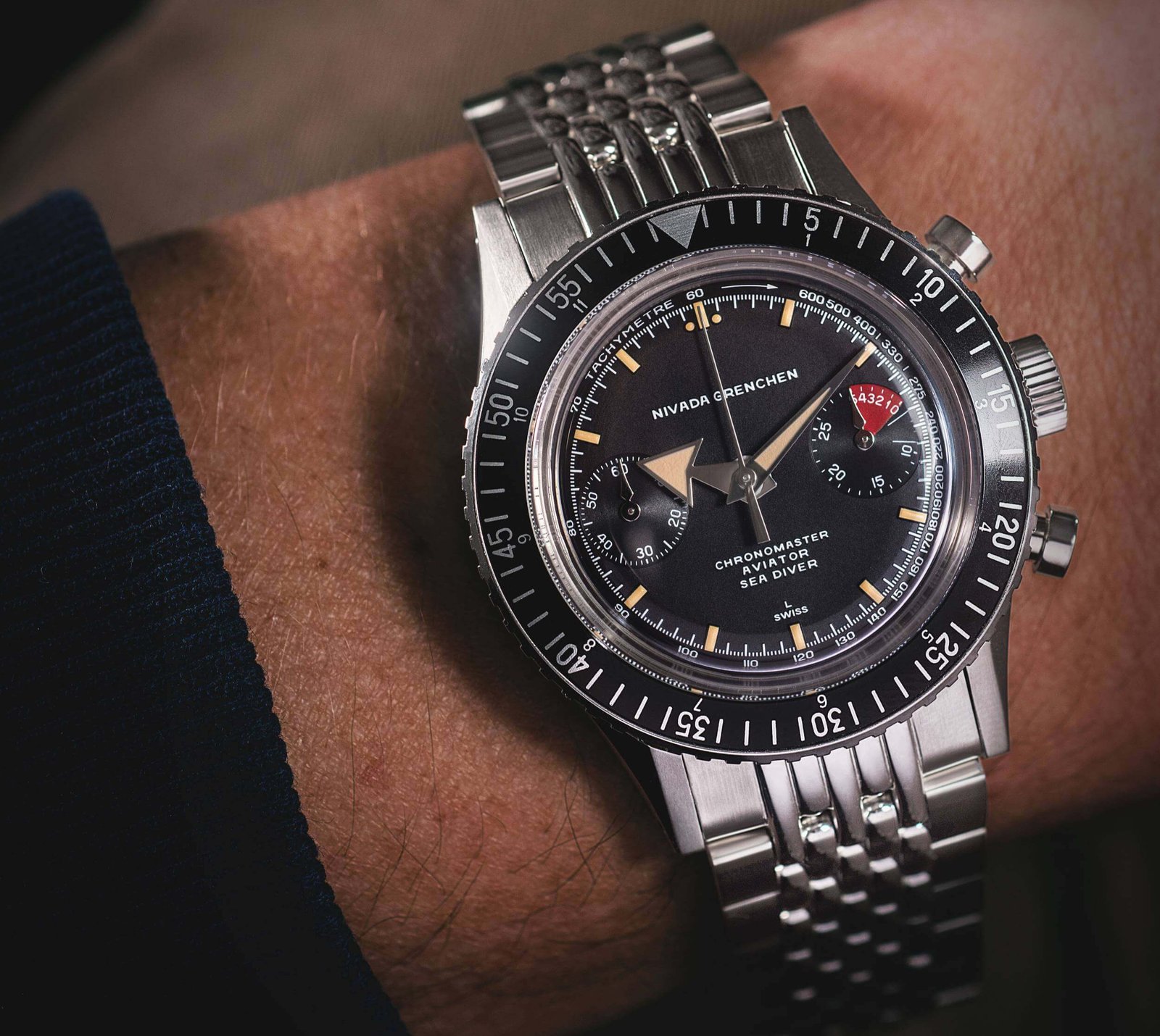6. Nivada Grenchen Chronomaster broad arrow
